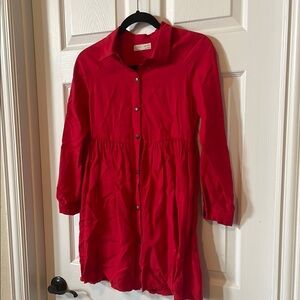 Zara girls long sleeve red dress, linen blend, size 11/12